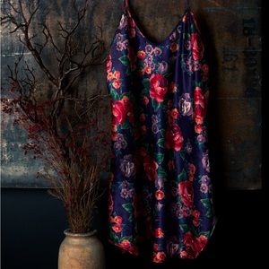 Deep Purple Floral Nightgown Lingerie Slip Chemise
